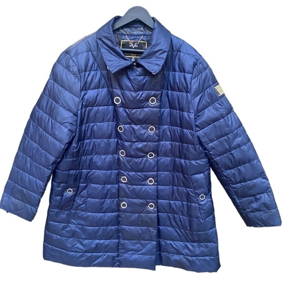 Versace 19.69 Navy Puffer Jacket with Silver Hardware 19V69 I Size: 2X - Picture 1 of 16